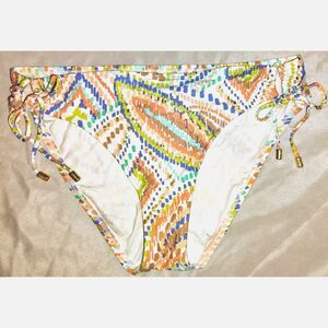 NWT La Blanca Sunbaked Jewels Side Tie Hipster Swim Bottom Size 12 Gold Beach